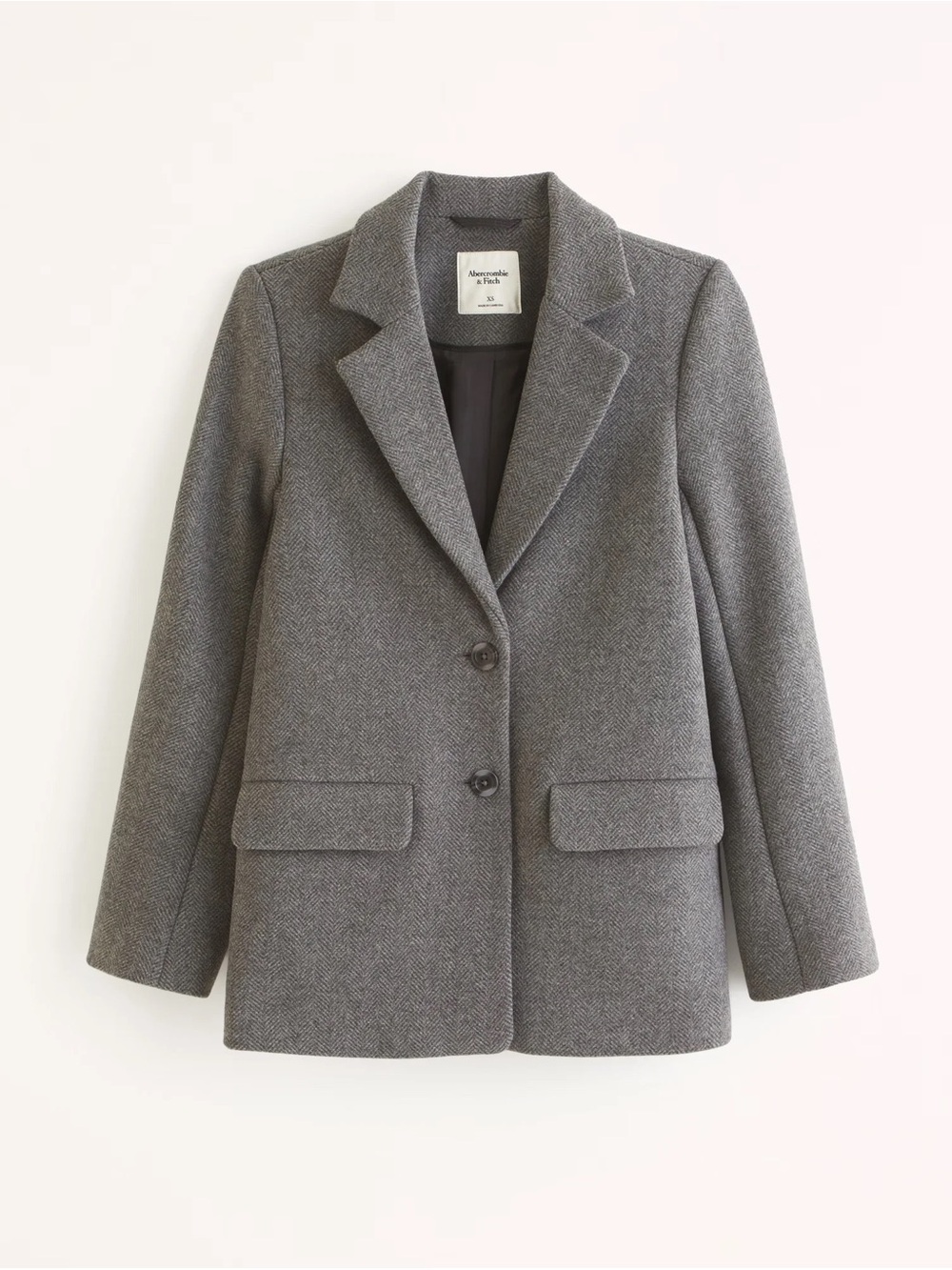 🩶 Abercrombie & Fitch Gray Herringbone Wool Blend Blazer Jacket Size Medium Tall